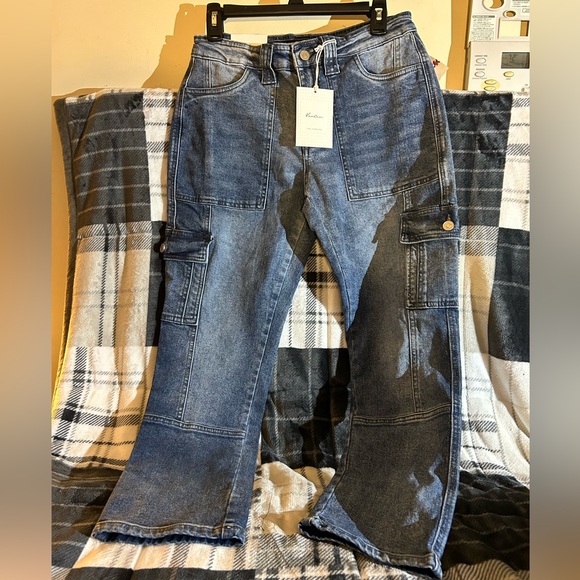KANCAN NWT women’s jeans NWT cargo blue boyfriend midrise waist size waist 7/27 - Picture 3 of 7